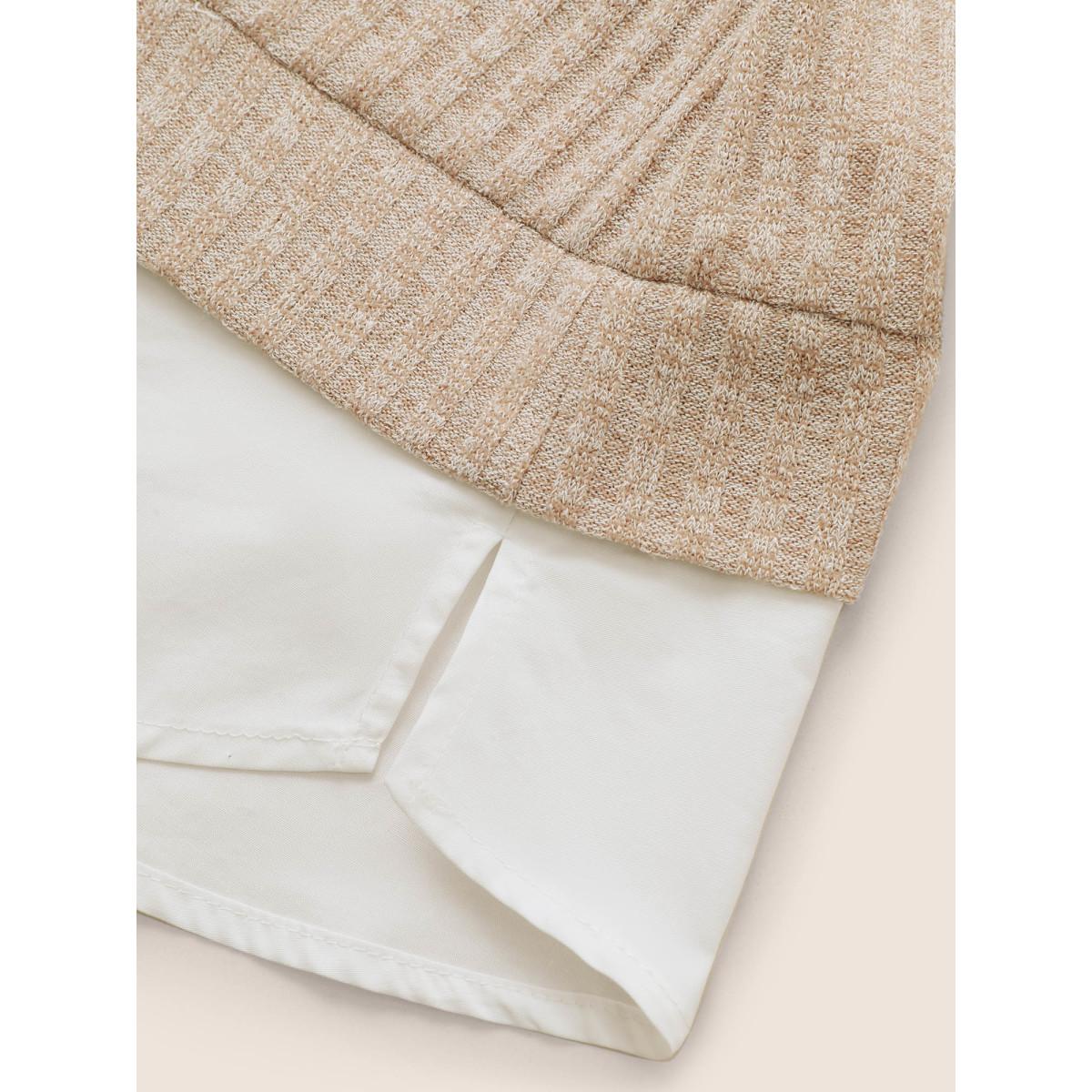 Plus Size 2-In-1 Patchwork Shirt Collar Sweatshirt Women Tan At the Office Contrast Shirt collar Office Sweatshirts BloomChic 28/5X Product Image