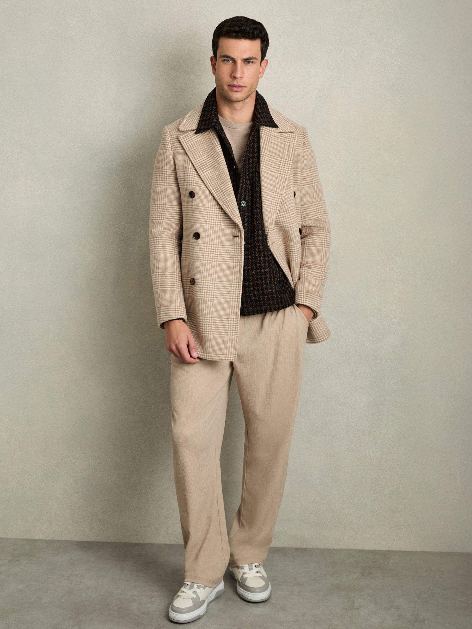 Brushed Houndstooth-Check Overshirt in Navy/Rust Product Image