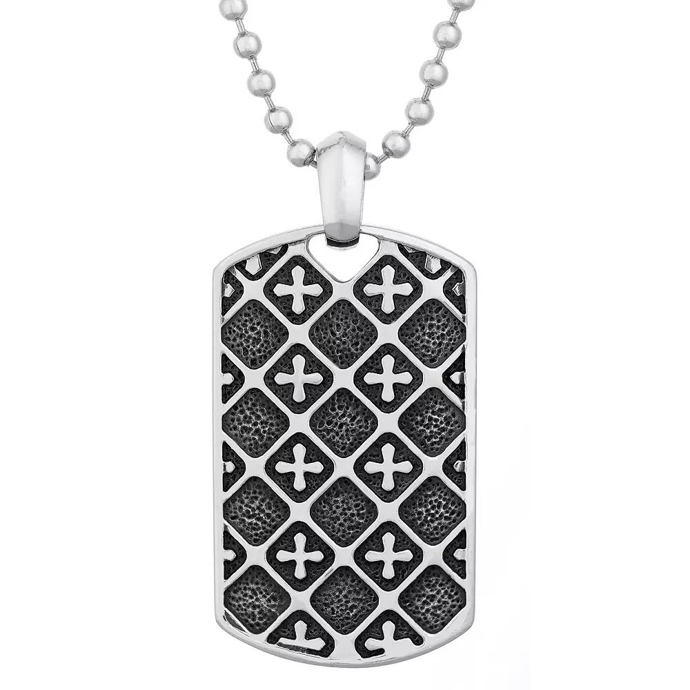 Men's LYNX Black Ion-Plated Stainless Steel Dog Tag Cross Pendant Necklace, Size: 24", Two Tone Product Image