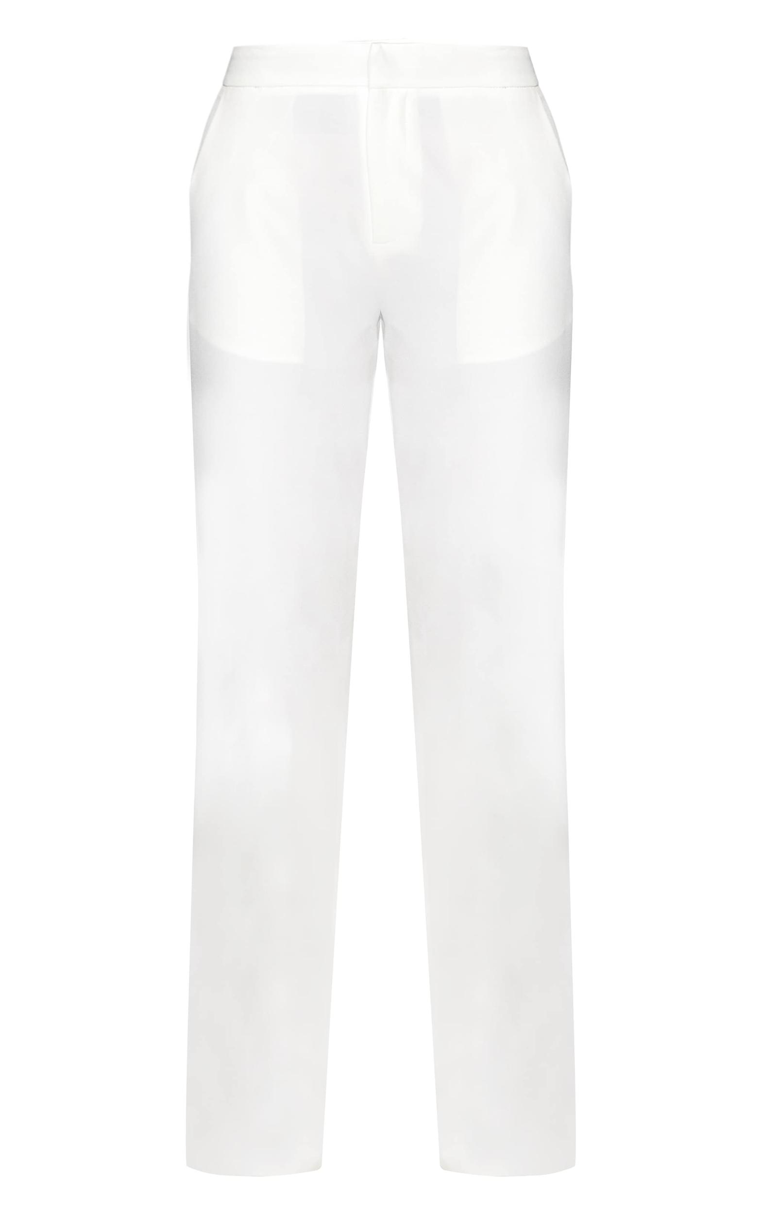 White Tailored Woven Mid Rise Pants Product Image