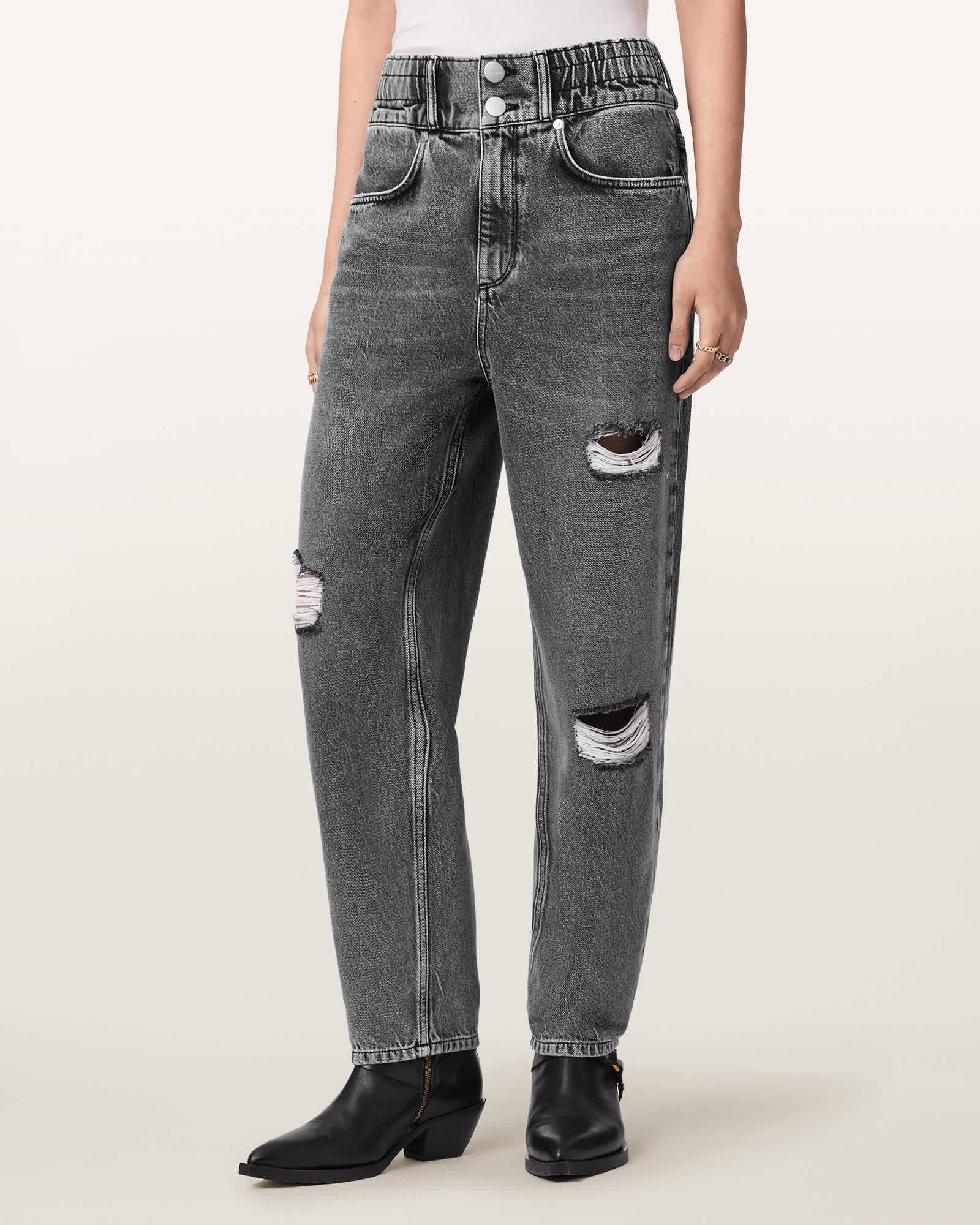 Daisy Tapered Leg Distressed Denim Jeans Washed Grey | ALLSAINTS US Product Image