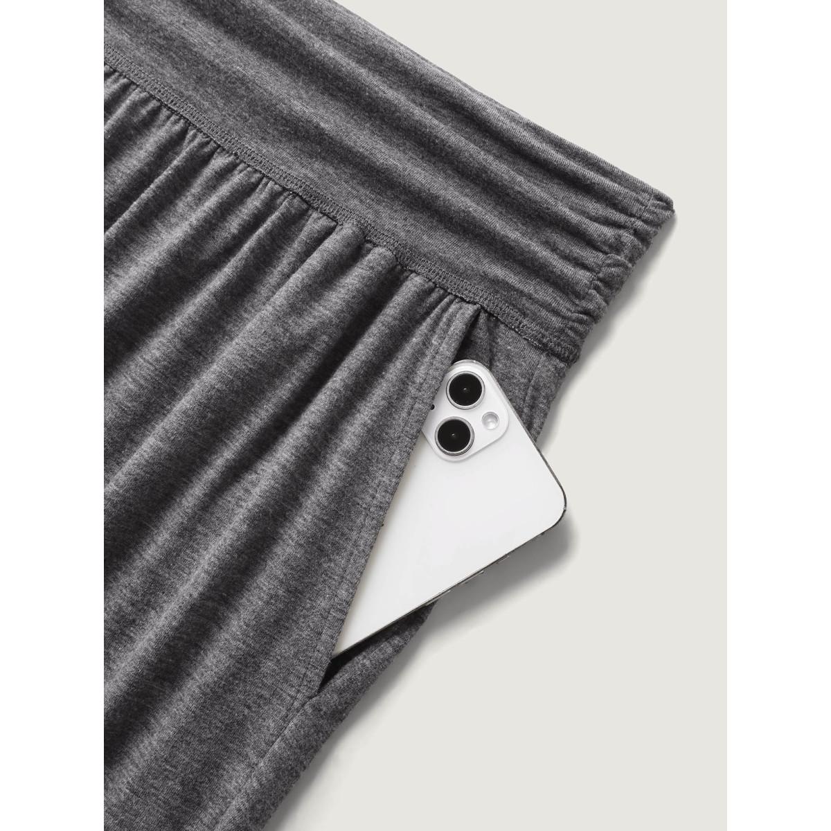 Plus Size Supersoft Stretchy Pleated Waist Straight-Leg Pants Women DimGray Leisure Wide Leg Mid Rise Casual Pants BloomChic 10/M Product Image