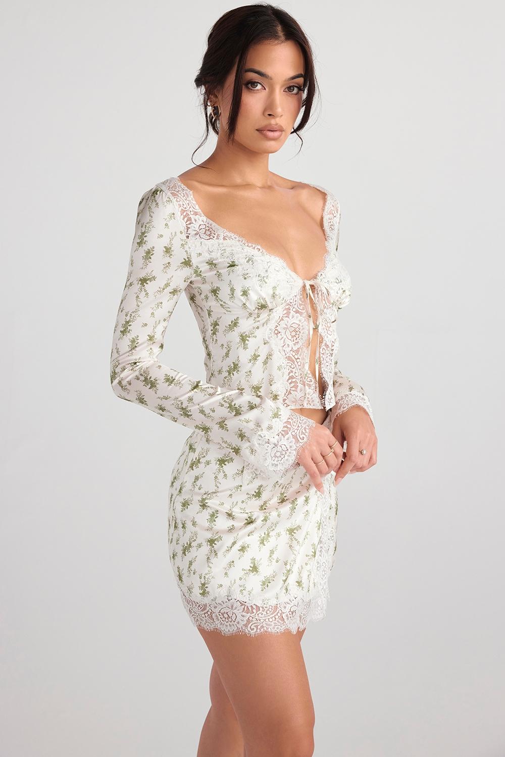 Noemie  garden print lace trim mini skirt Product Image