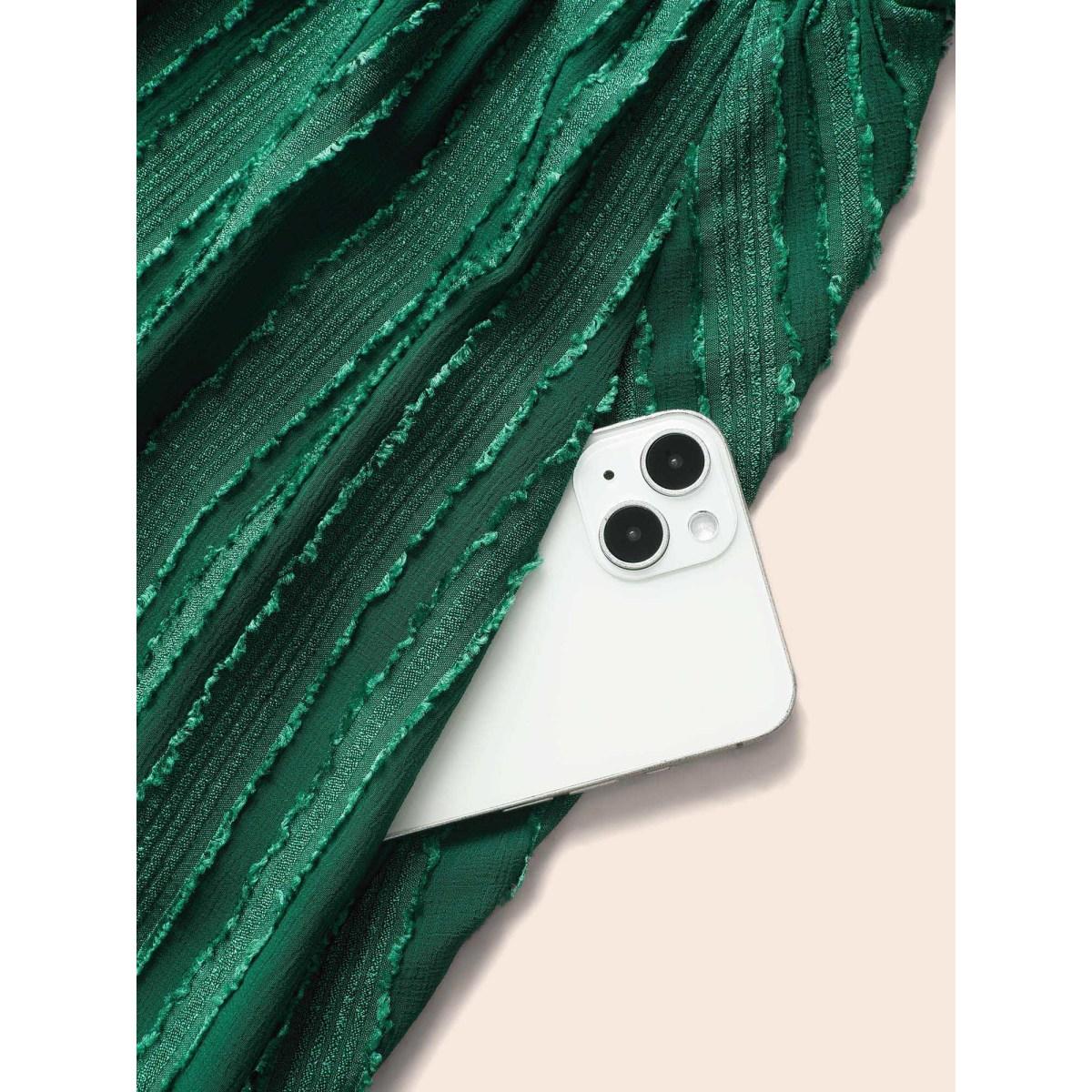 Plus Size Overlap Collar Plain Textured Midi Dress DarkGreen Women Elegant Texture Overlap Collar Cap Sleeve Curvy BloomChic 30/6X Product Image