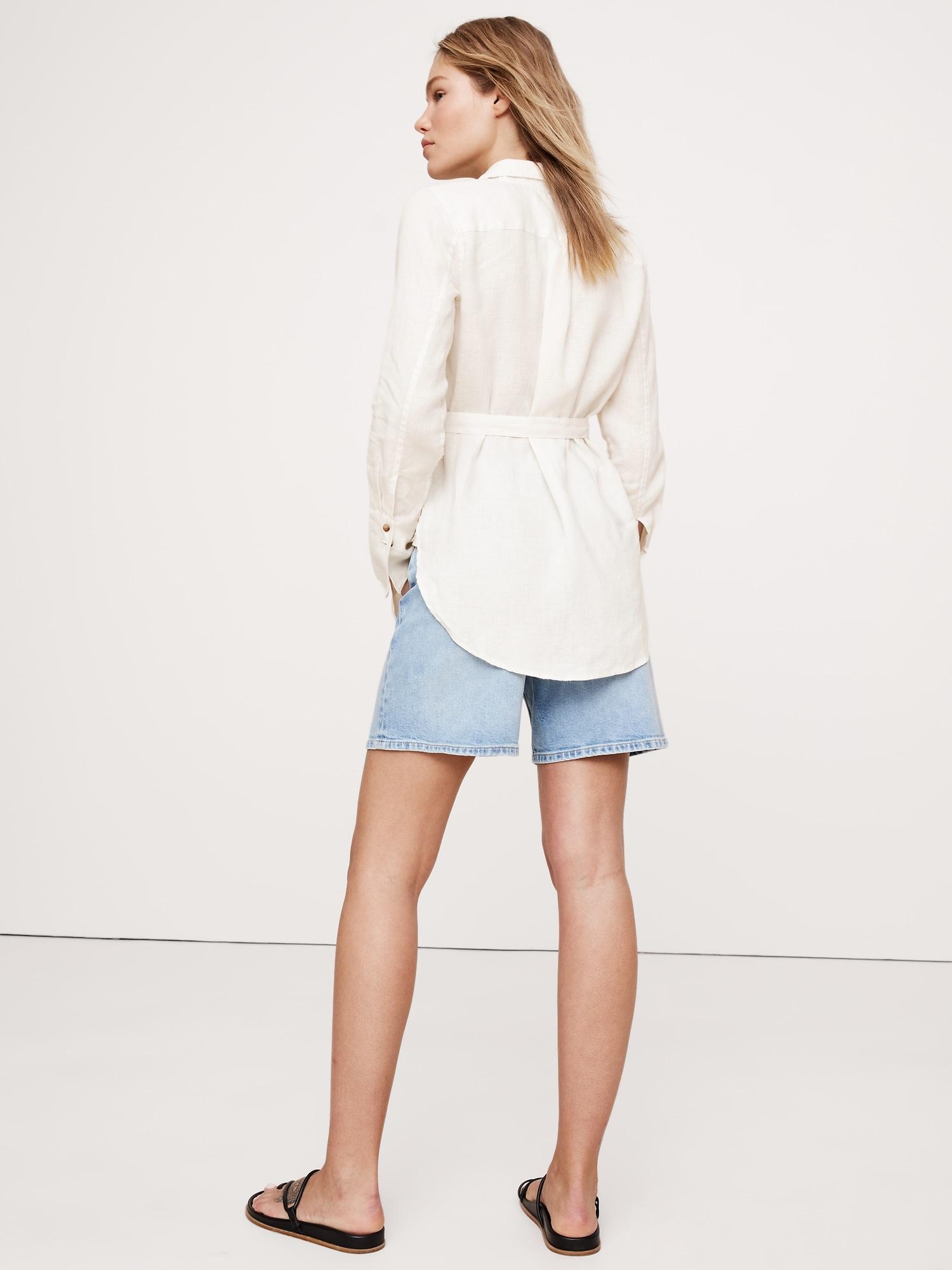 Linen Belted Tunic Shirt Product Image