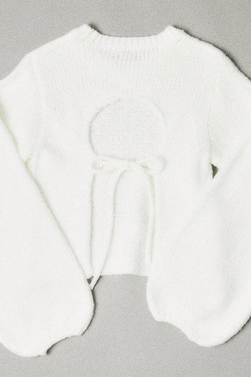 Knitted Open Back Balloon Sleeve Sweater Product Image
