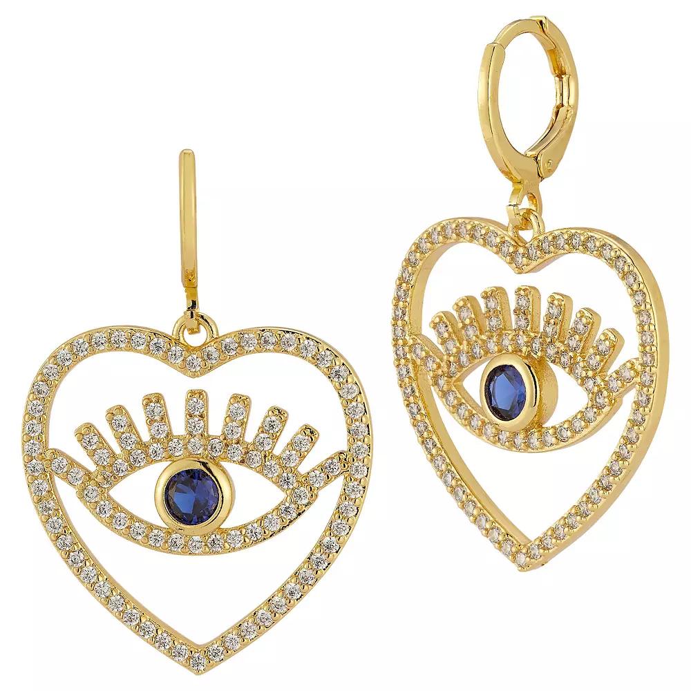 Cubic Zirconia Heart Evil Eye Drop Earrings, Women's, Gold Tone Product Image