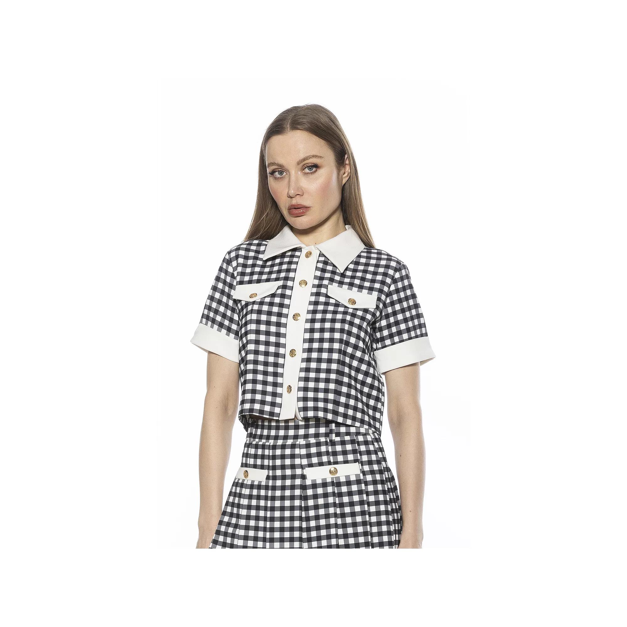 Women's ALEXIA ADMOR Emery Short Sleeve Collared Button Down Top,  Product Image