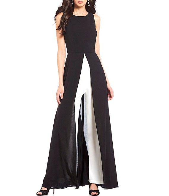 Adrianna Papell Color Block Crew Neck Sleeveless Walk Thru Jumpsuit Gown Product Image