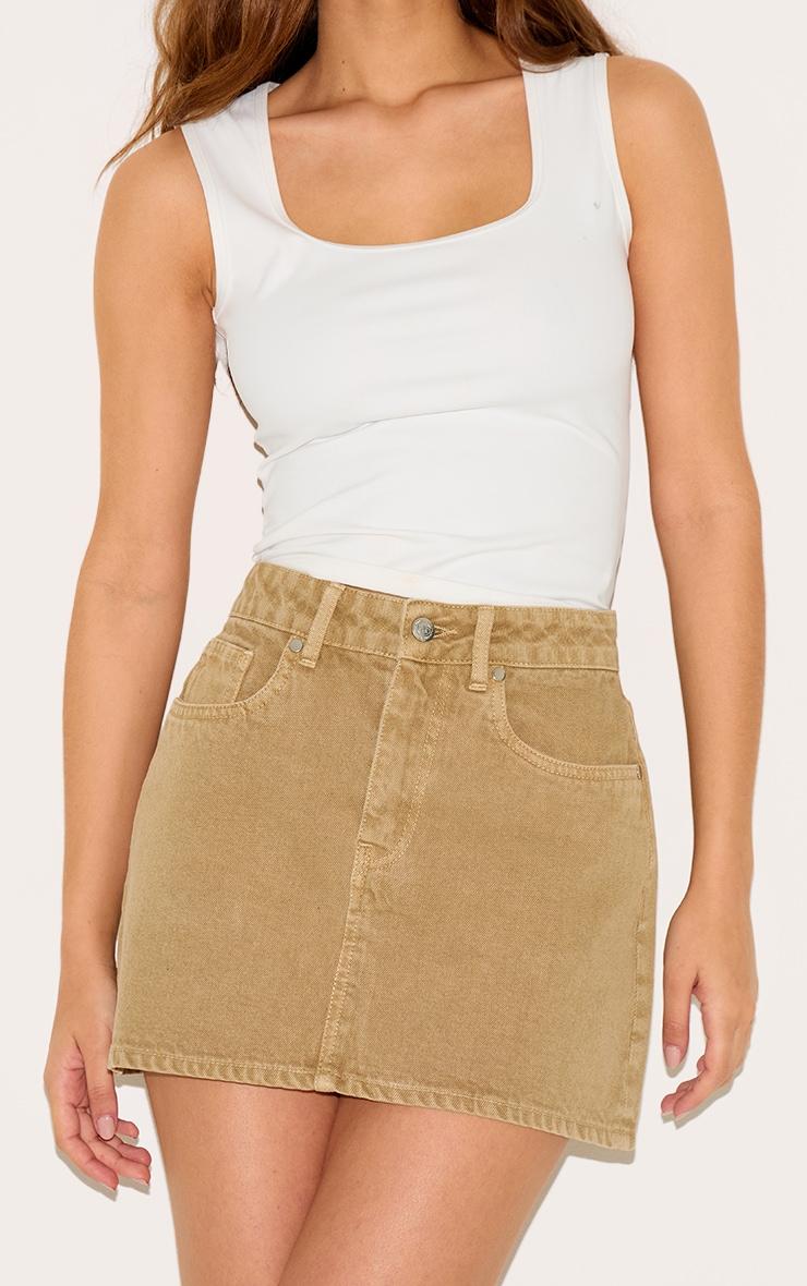 Washed Khaki Denim Mini Skirt Product Image