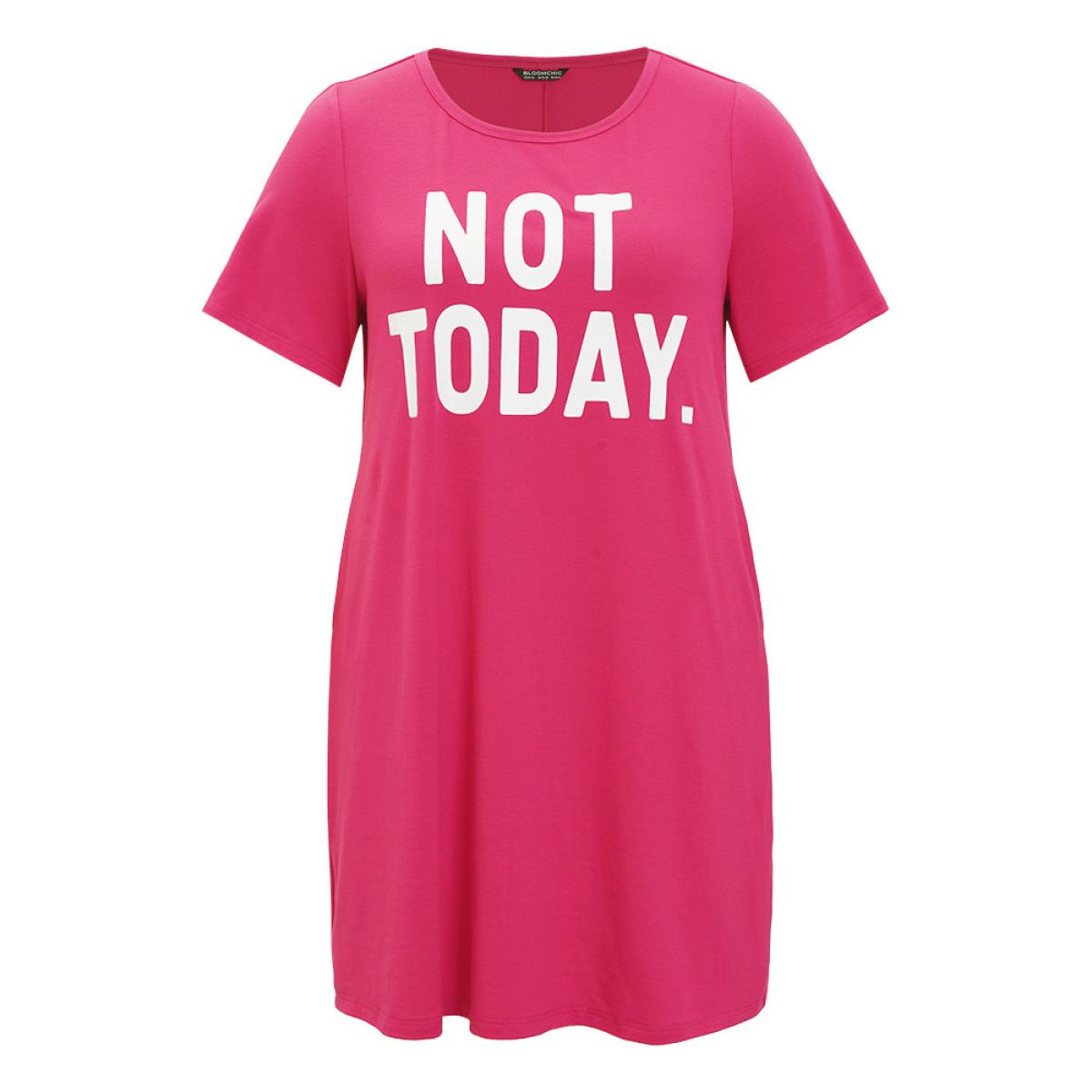 Plus Size Letter Print Pocket Short Sleeve Graphic Dress RedViolet Women Casual Pocket Curvy Knee Dress BloomChic 26/4X Product Image