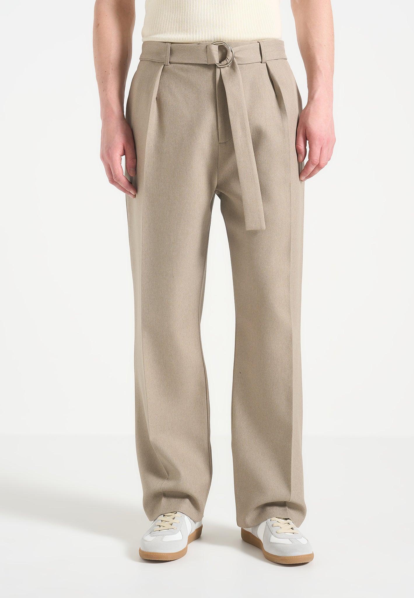 Louis - Relaxed Fit Belted Tailored Trousers - Beige Male Product Image