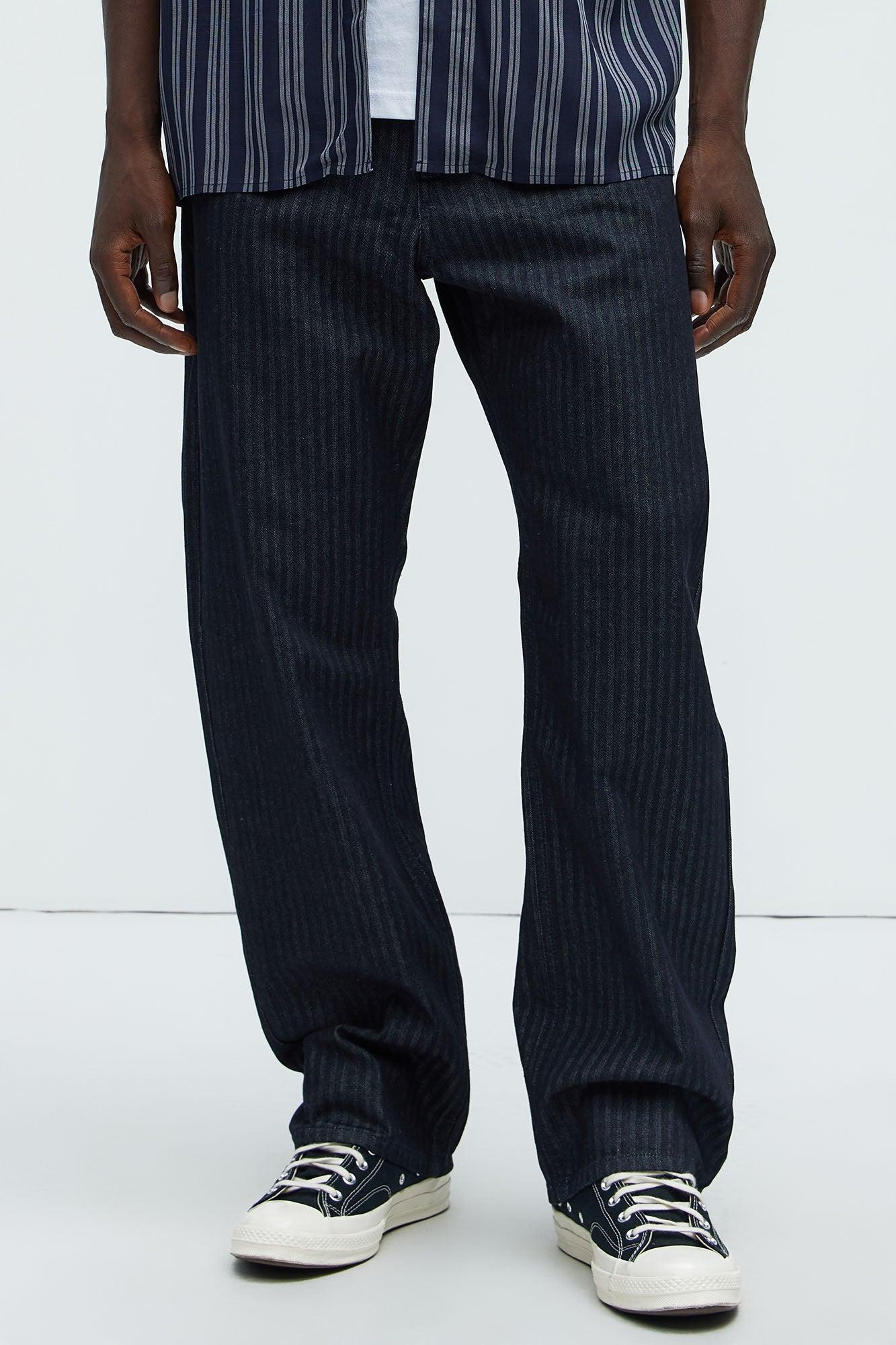 Herringbone Denim Straight Jeans - Indigo Product Image