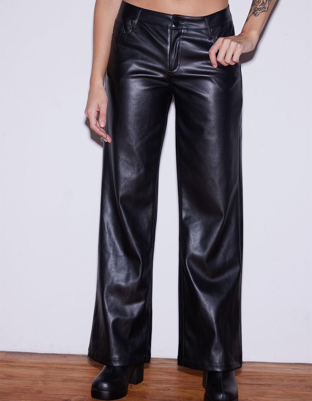 WEST OF MELROSE Faux Leather Low Rise Wide Leg Womens Pants - BLACK Product Image