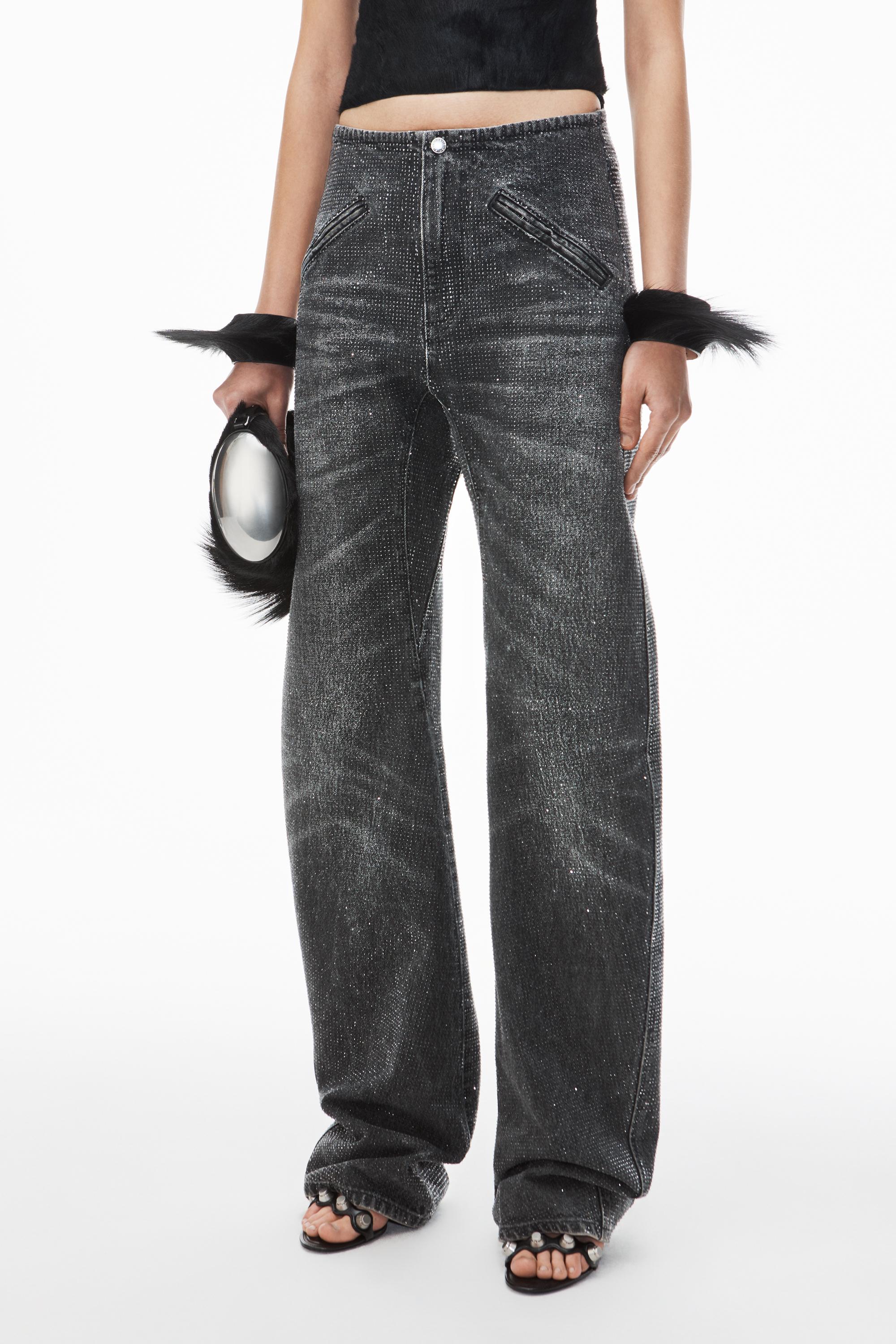 Clear Crystal Hotfix Moto Pant In Cotton Denim Product Image