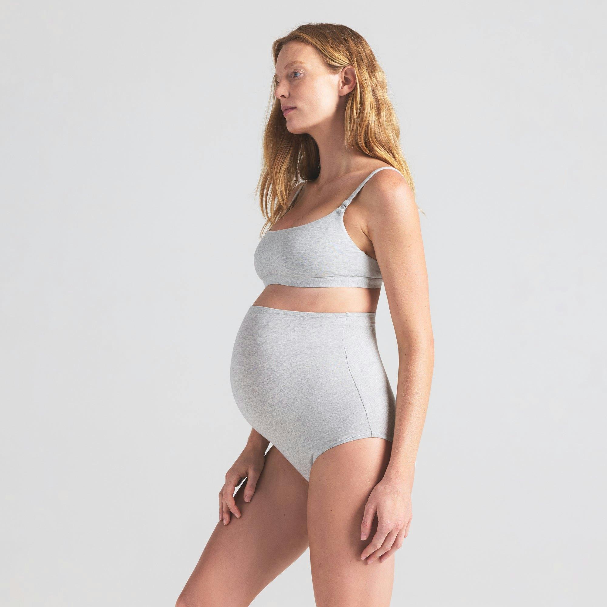COTTON JERSEY MATERNITY HIGH-WAISTED BRIEF | LIGHT HEATHER GREY Product Image