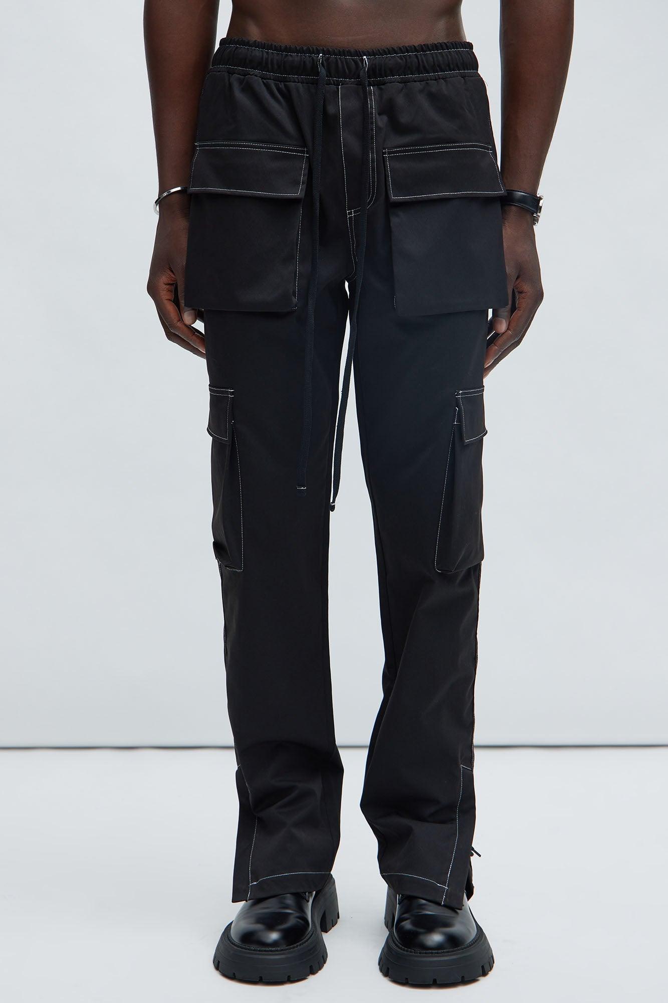 Curtis Contrast Stitch Relaxed Cargo Pants - Black Product Image
