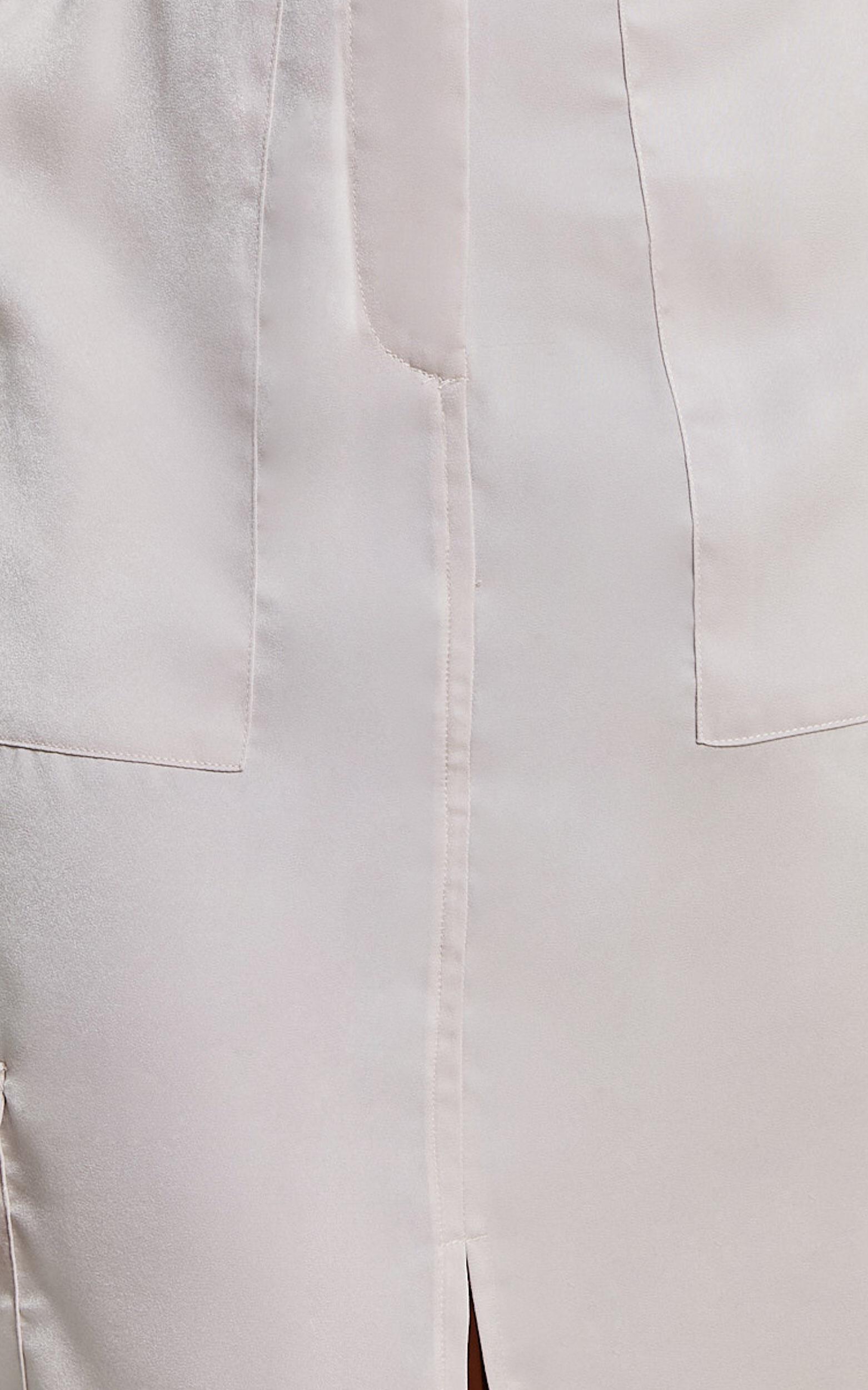 Mariya Midi Skirt - High Waisted Front Split Cargo Skirt in Pearl Product Image