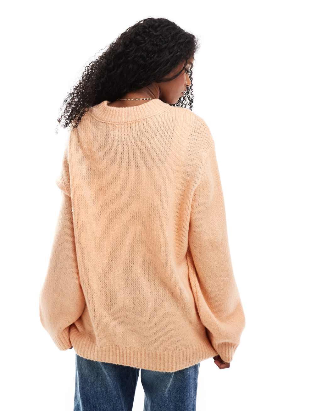 ASOS DESIGN oversized crew neck sweater in apricot Product Image