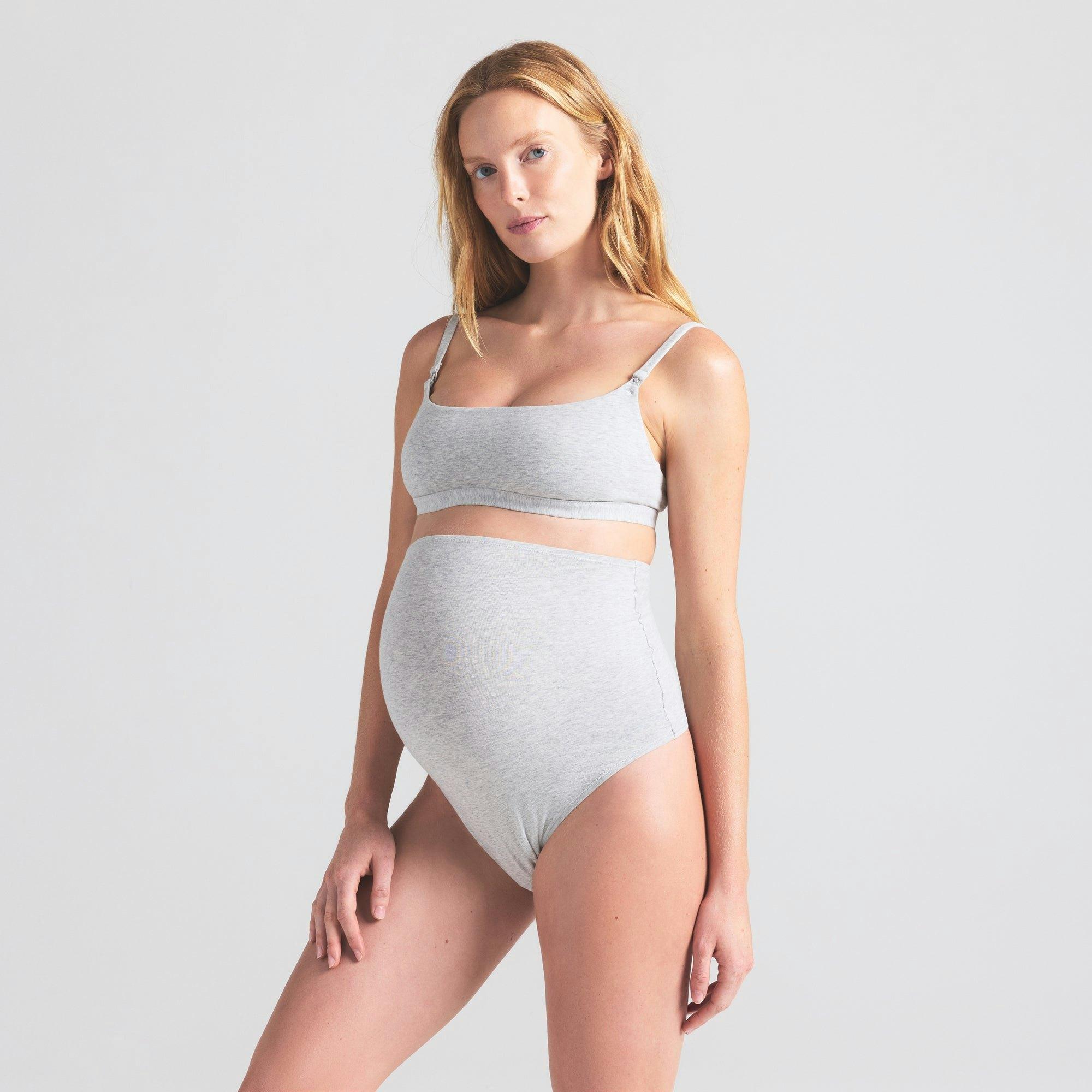 COTTON JERSEY MATERNITY HIGH-WAISTED THONG | LIGHT HEATHER GREY Product Image