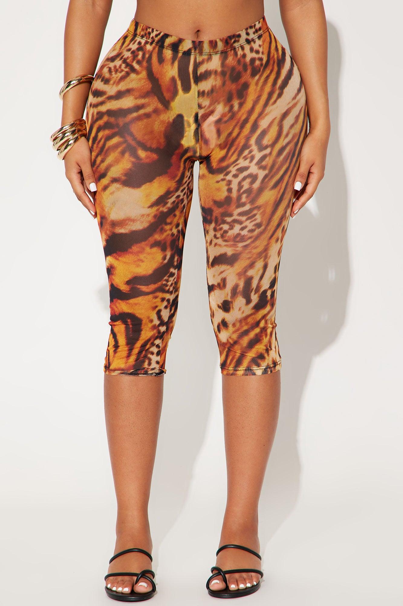 That's Hot Leopard Print Mesh Capri Legging - Brown Product Image