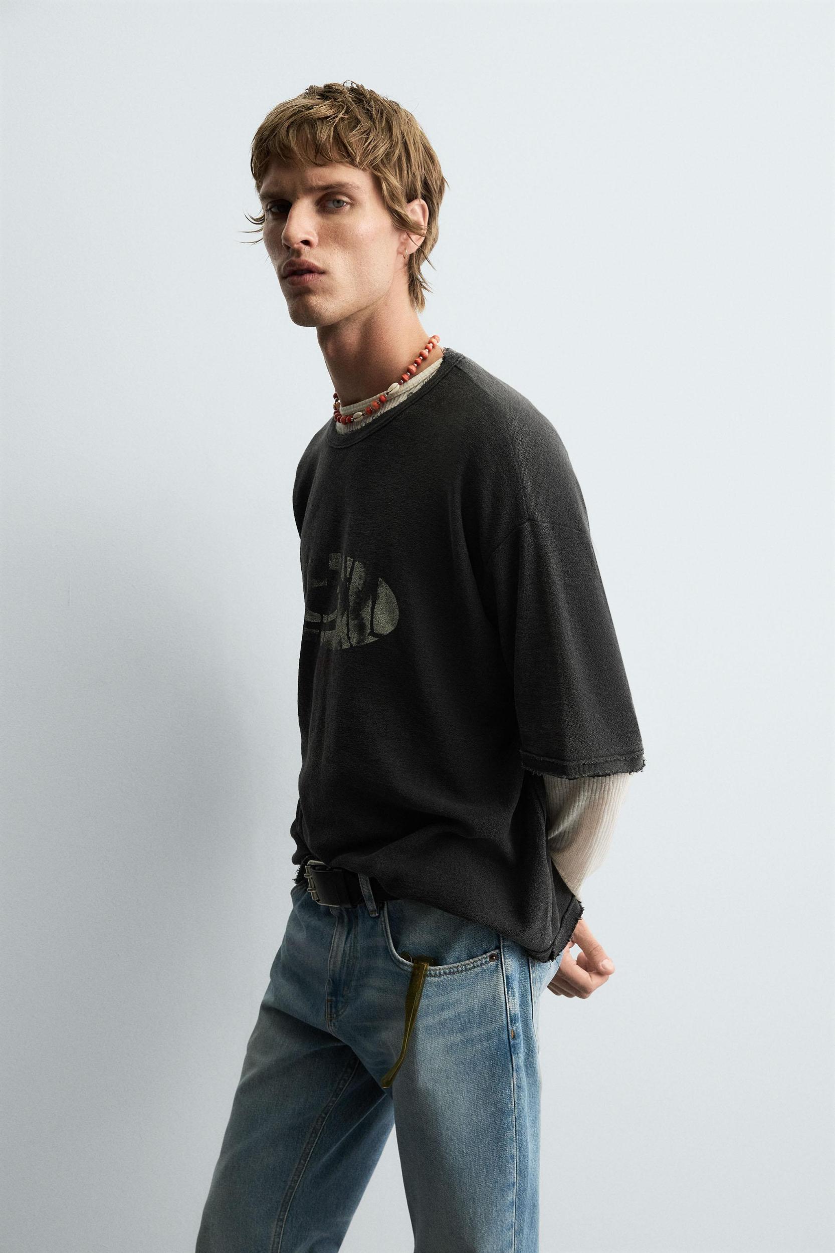 WASHED PRINT KNIT T-SHIRT Product Image