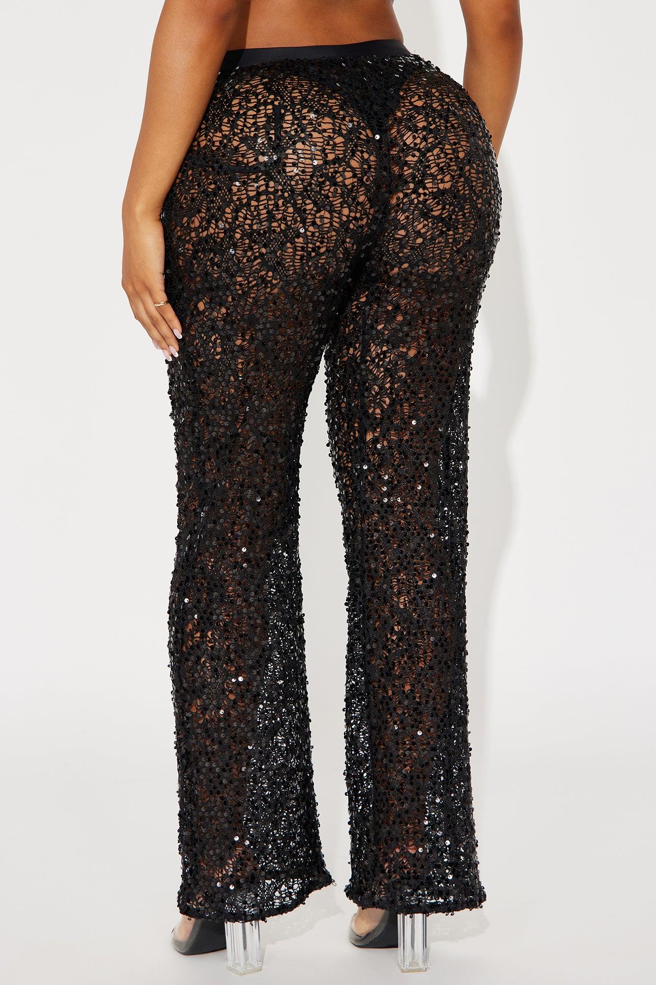 Serafina Sequin Crochet Cover Up Pants - Black Product Image
