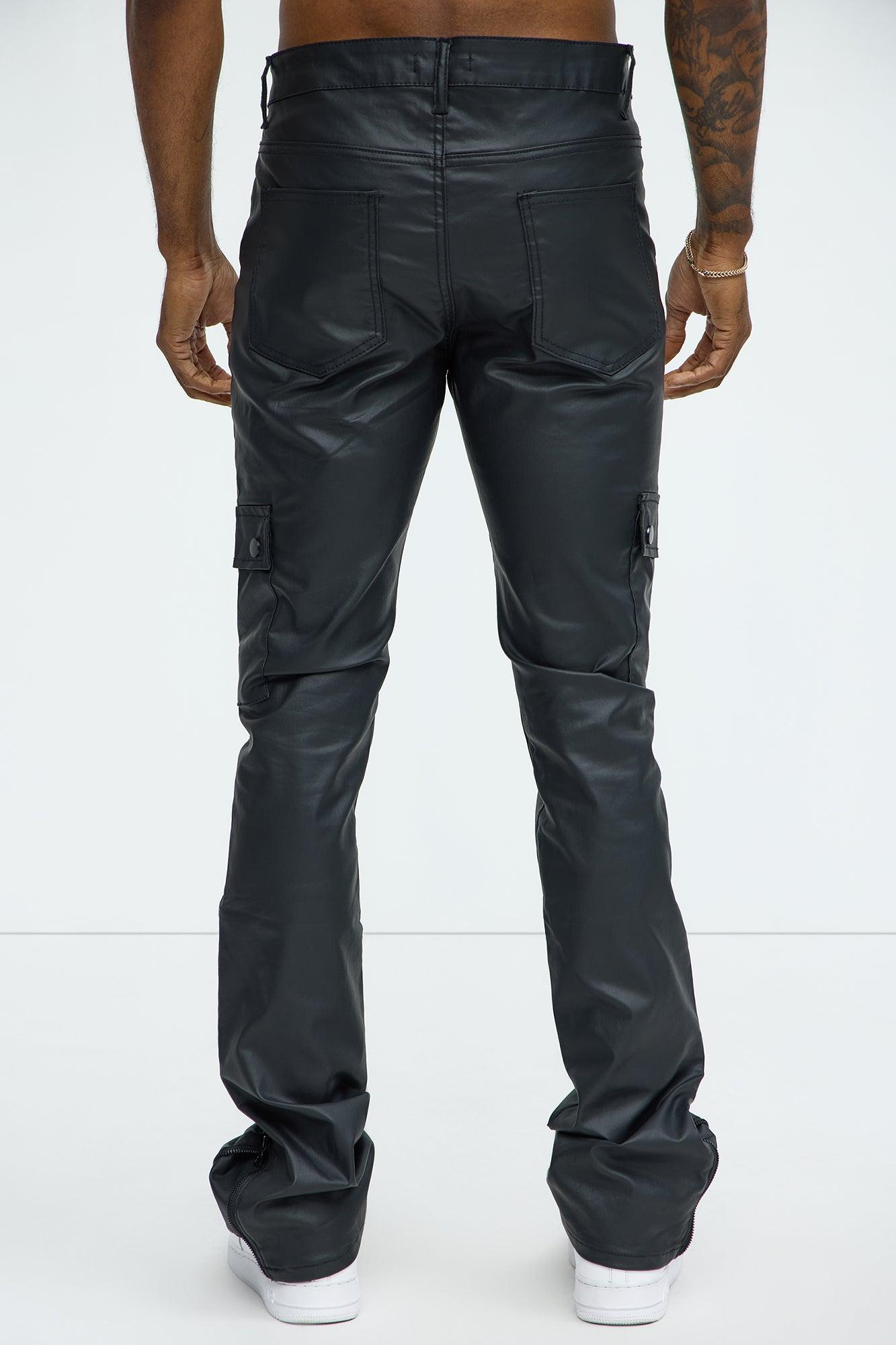 On The Verge Waxed Zipper Skinny Flare Cargo Pants - Black Product Image