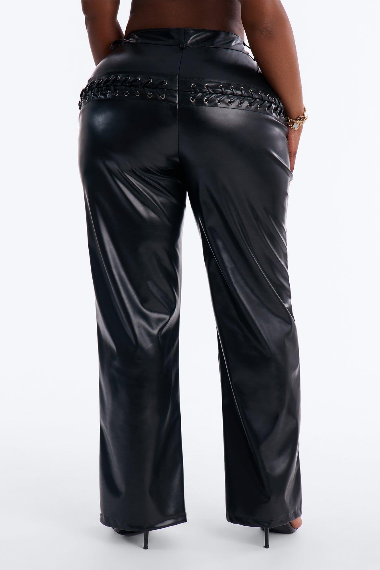 Lace Me Up Low Rise Faux Leather Flare Pant 33″ - Black Female Product Image