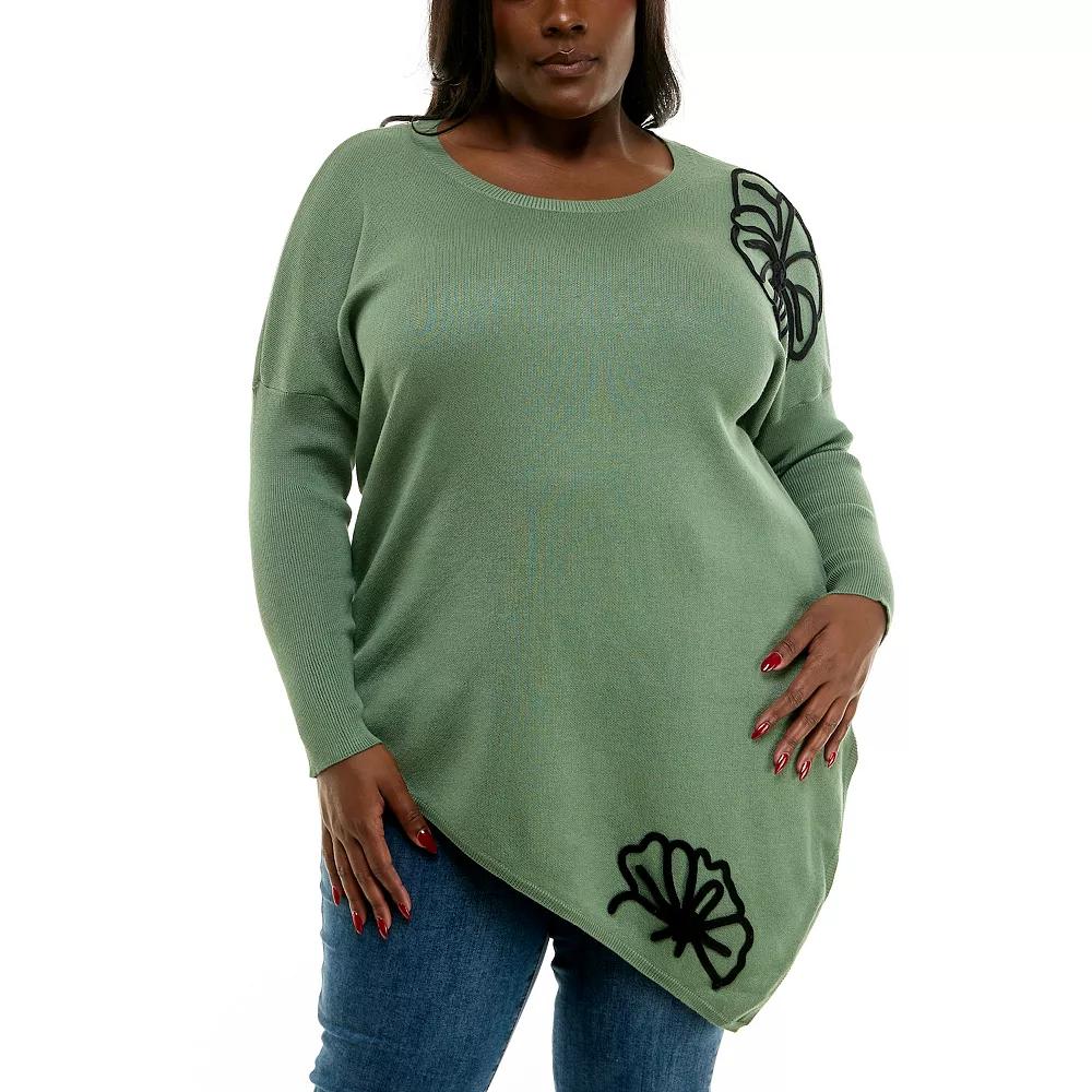 Plus Size Nina Leonard Oversized Floral Pattern Sweater, Women's, Size: 2XL, Black Ivory Product Image