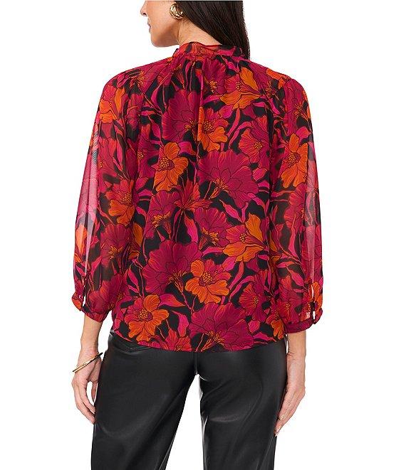 Vince Camuto Woven Floral Print V-Neck 3/4 Raglan Sleeve Blouse Product Image