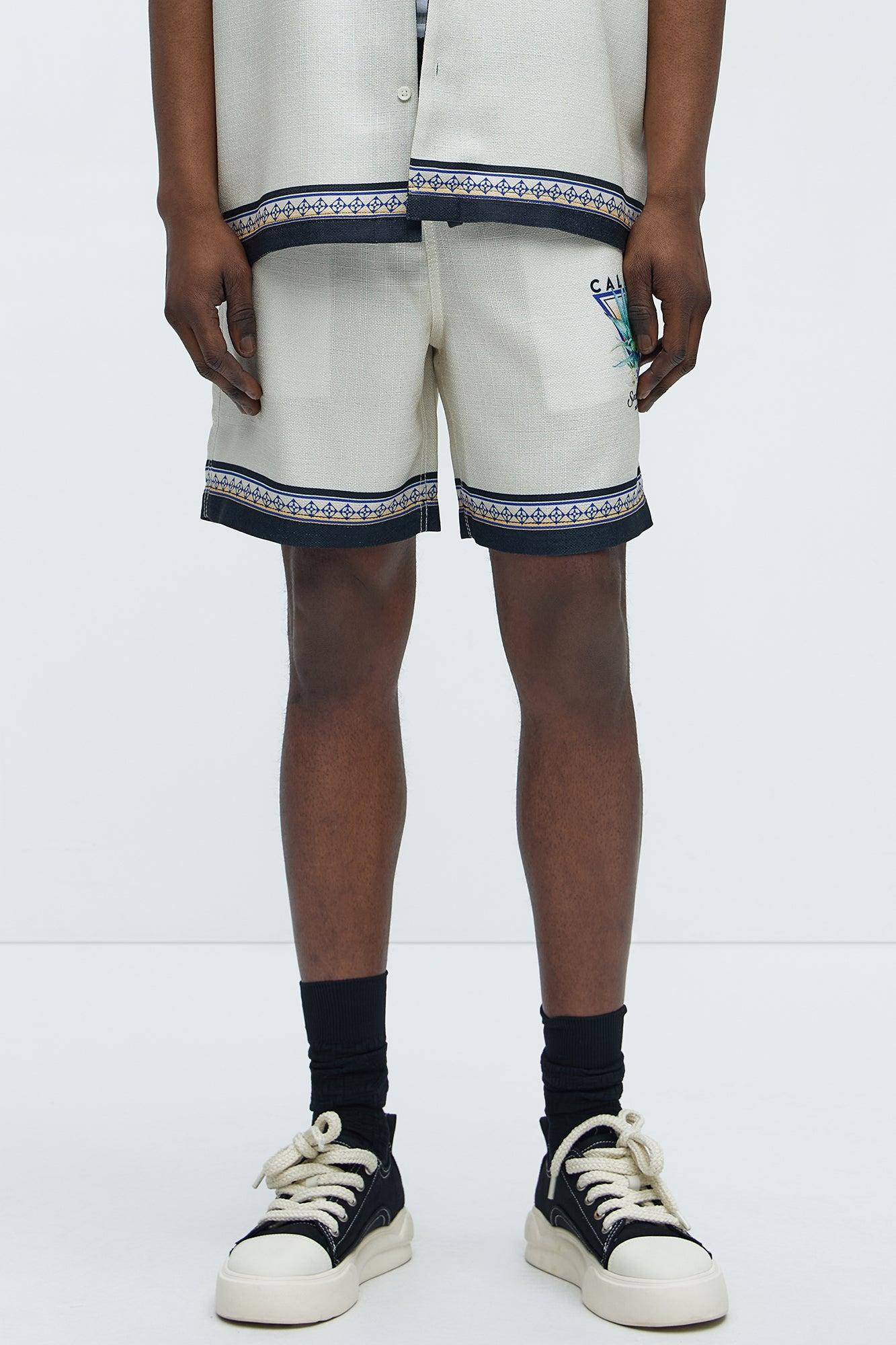 Cali Life Border Print Colorblock Relaxed Shorts - Natural/Combo Product Image
