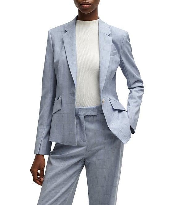 Hugo Boss Jia Woven Wool Windowpane Plaid Notch Lapel Long Sleeve Blazer Product Image