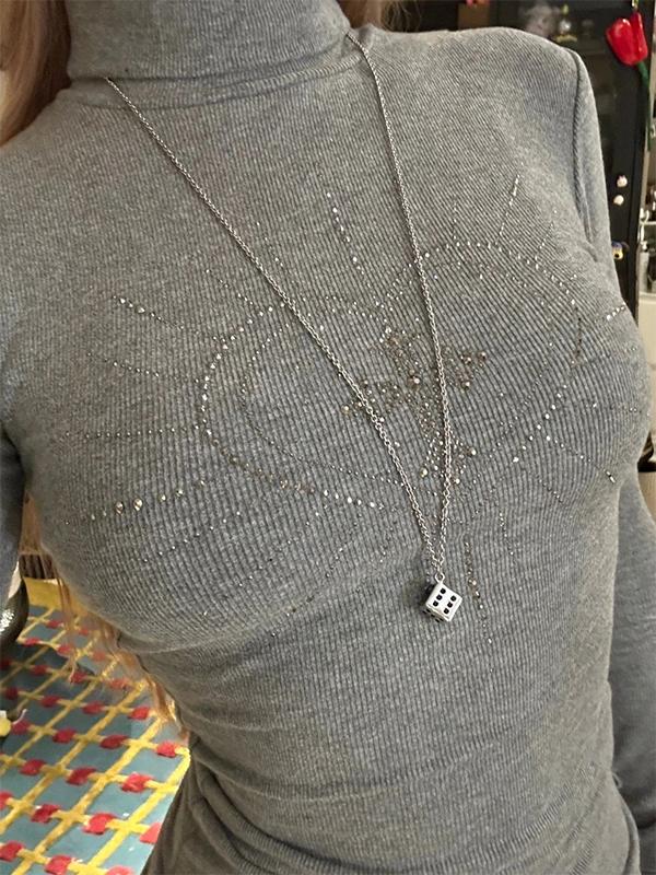 Rhinestone Print High Neck Long Sleeve Knit Product Image