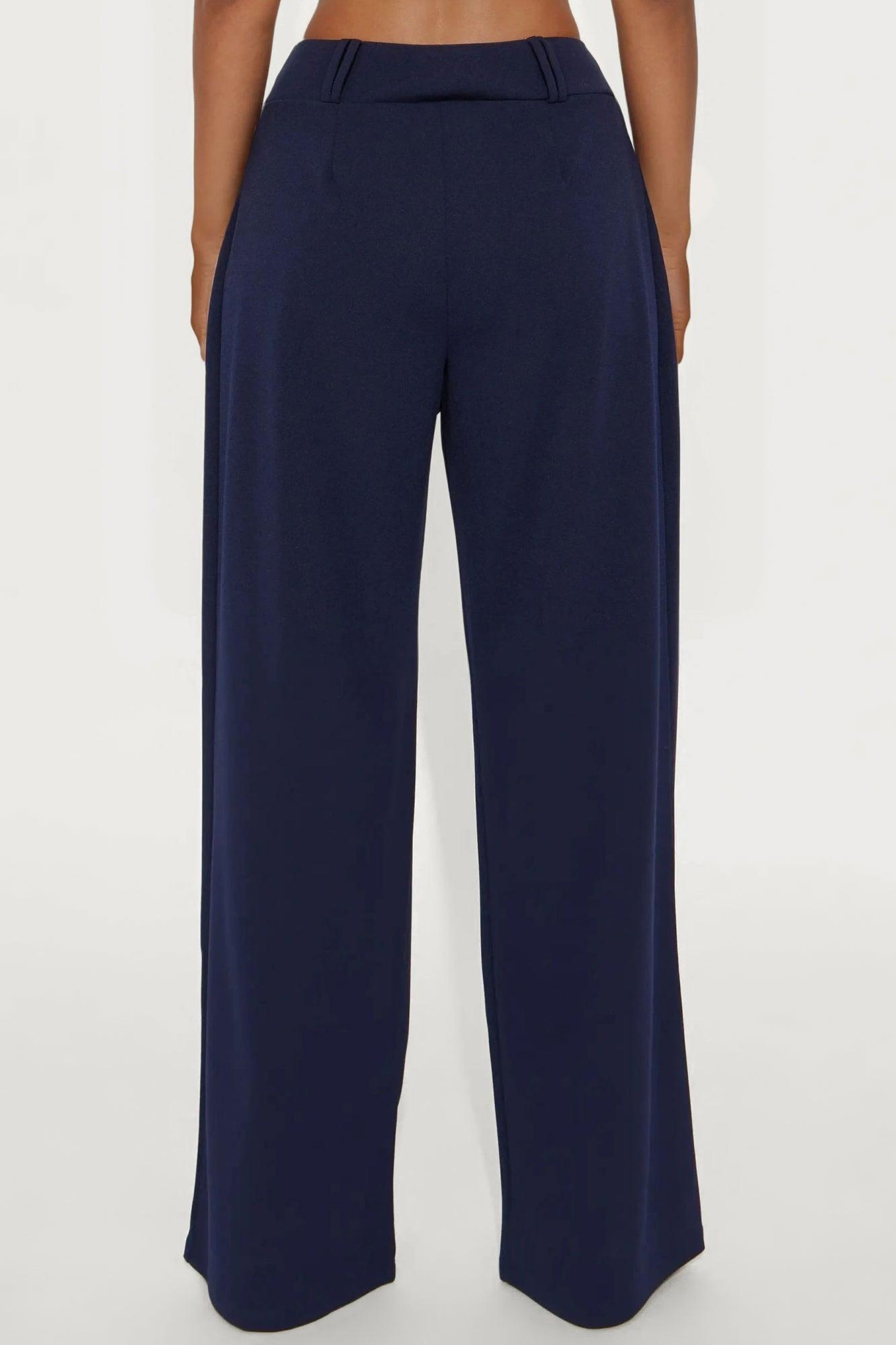 Late To The Meeting Wide Leg Trouser Pant - Navy Female Product Image