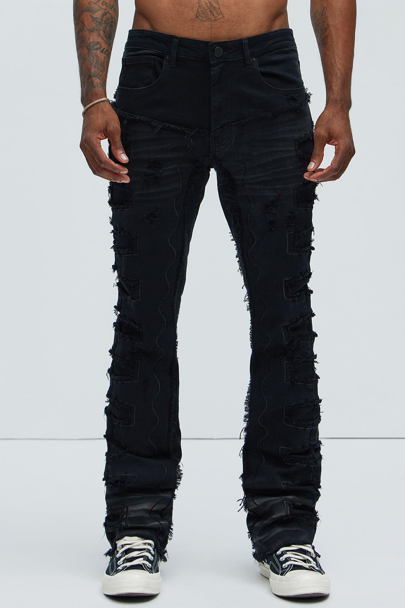 Back Up Fray Stacked Skinny Flare Jeans - Black Product Image