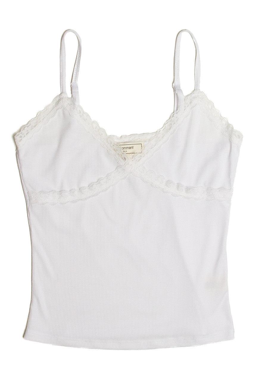 White V Neck Lace Trim Cami Product Image