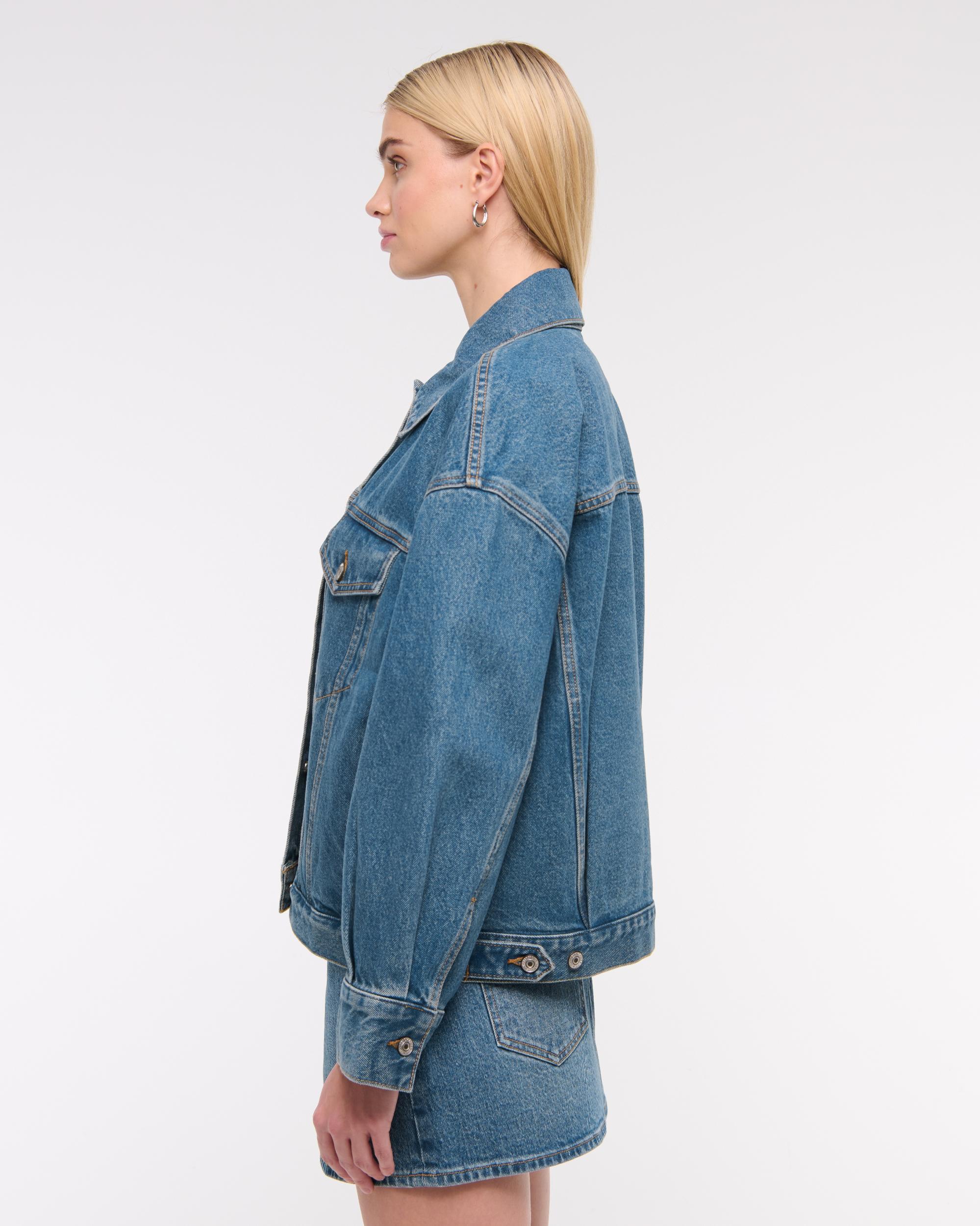 Oversized Distressed Denim Trucker Jacket Product Image