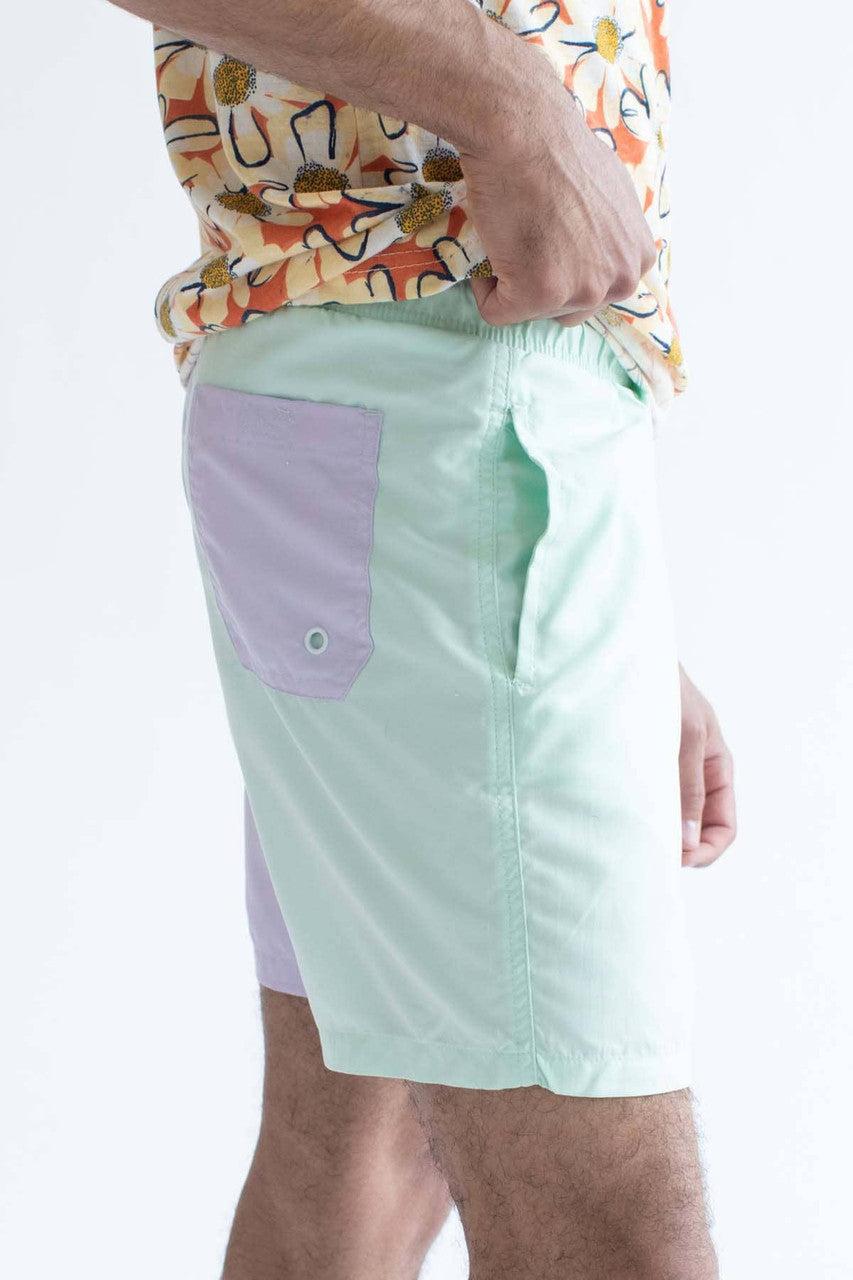 Pastel Purple & Mint Color Blocked Swim Shorts Product Image