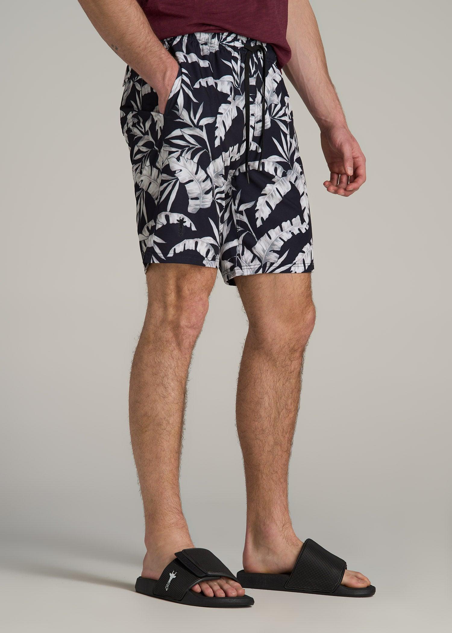 Volley Swim Shorts for Tall Men in White Palm Product Image