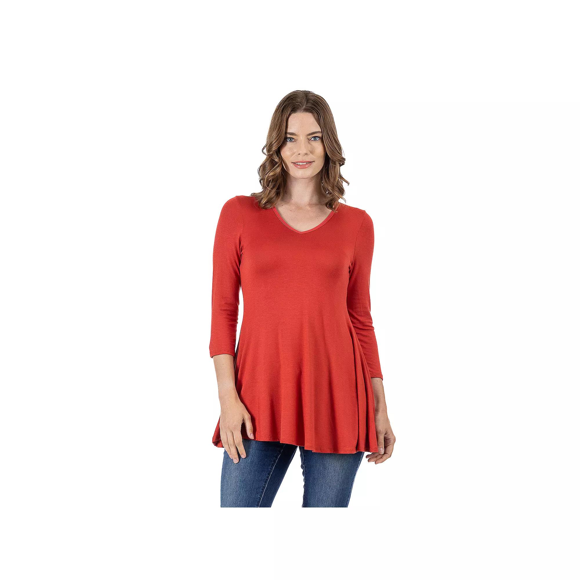 Women's 24Seven Comfort Apparel V Neck Tunic Top,  Product Image