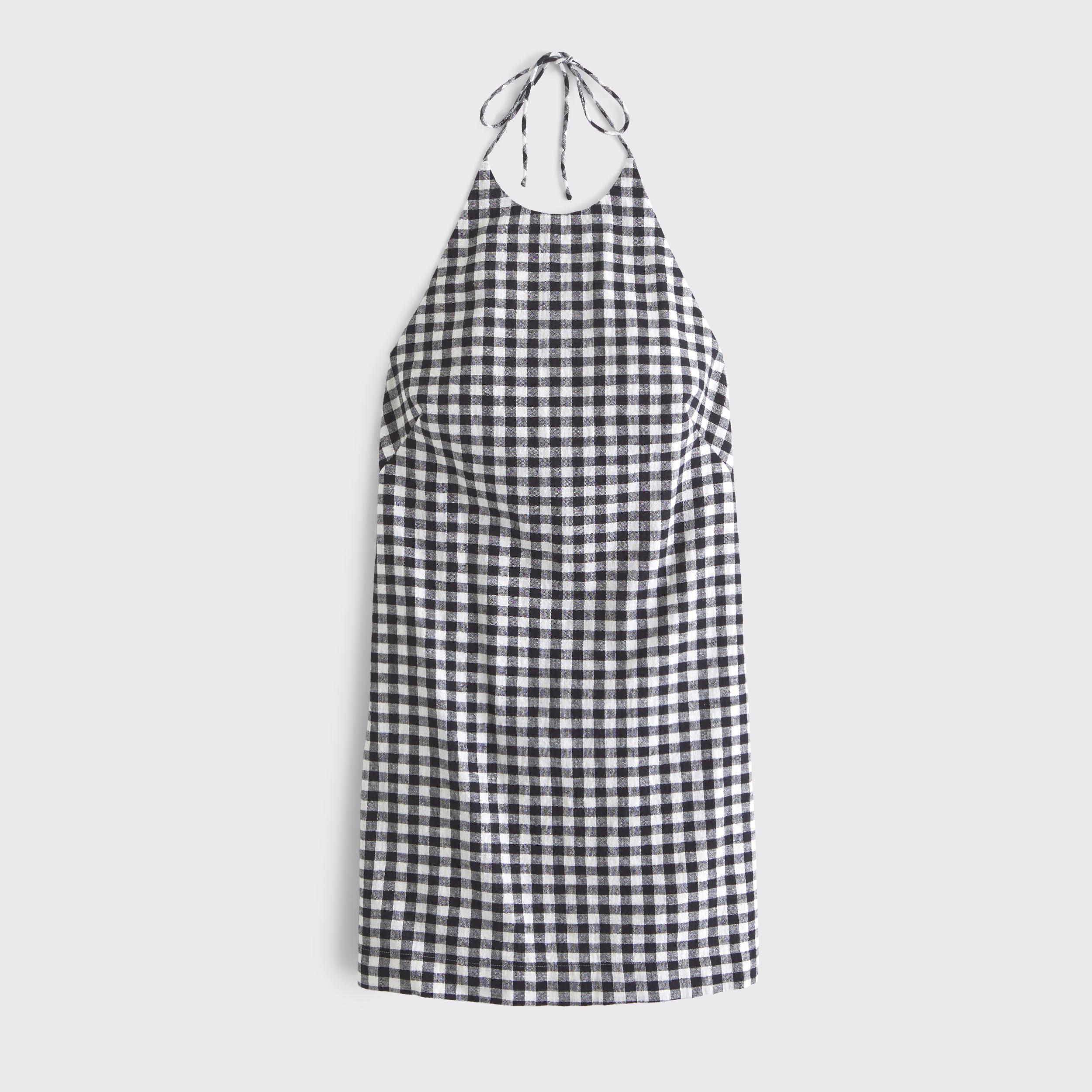 Open-Back Halter Linen-Blend Mini Dress Product Image