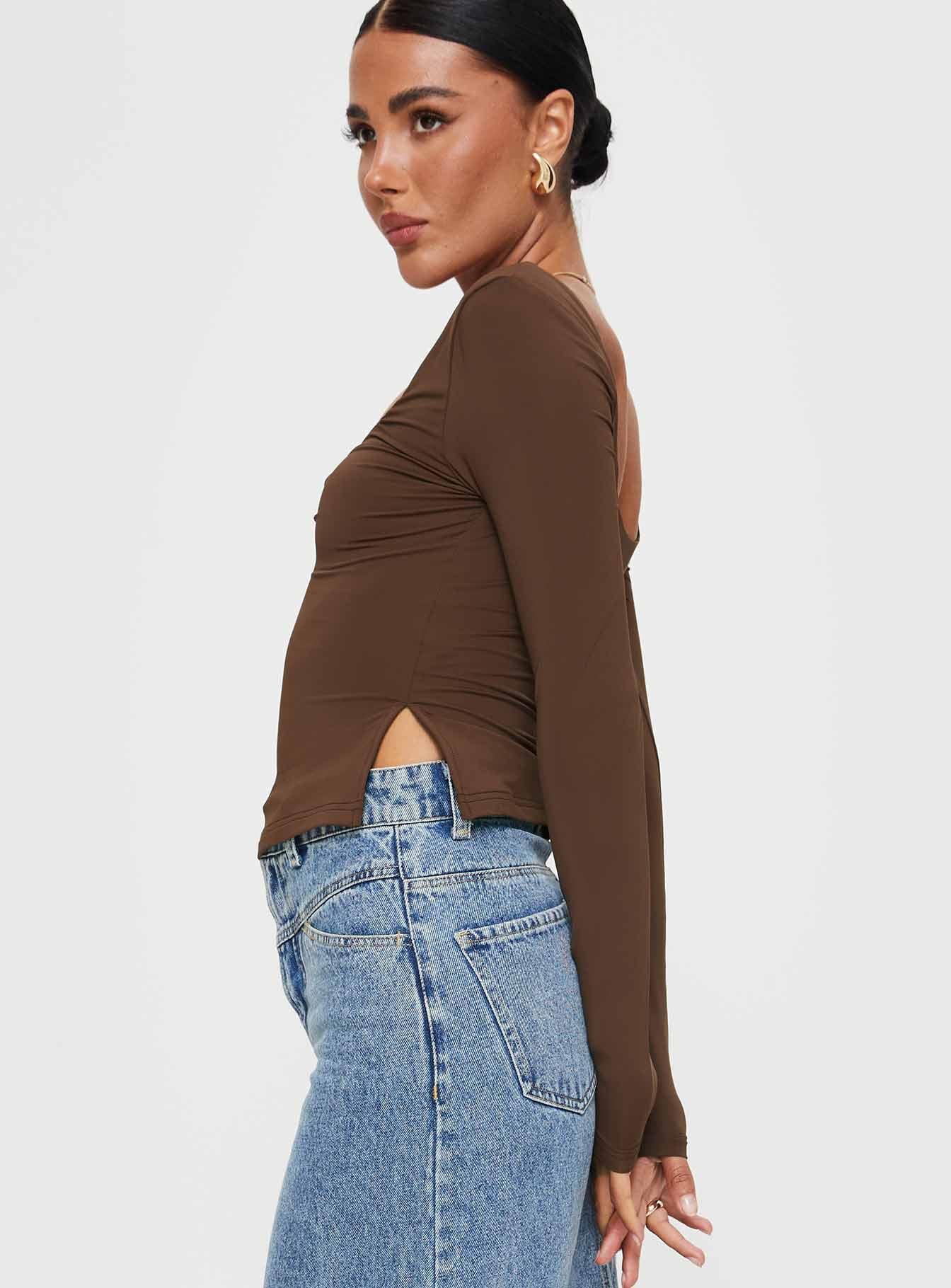 Rehna Long Sleeve Top Brown Product Image