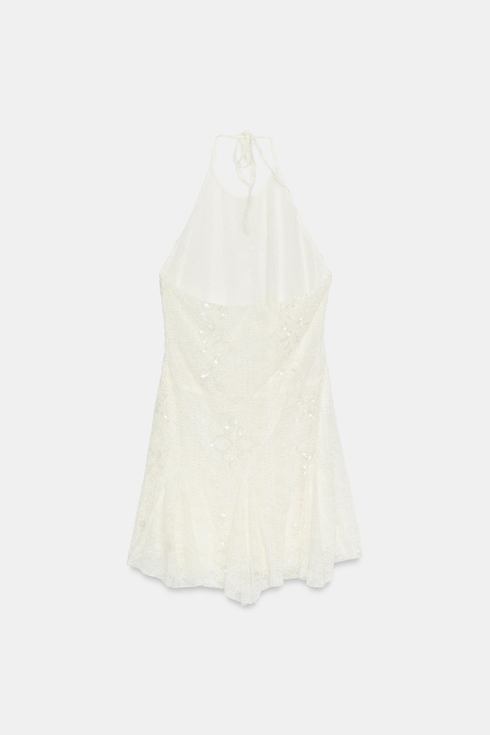 EMBROIDERED LACE HALTER DRESS Product Image