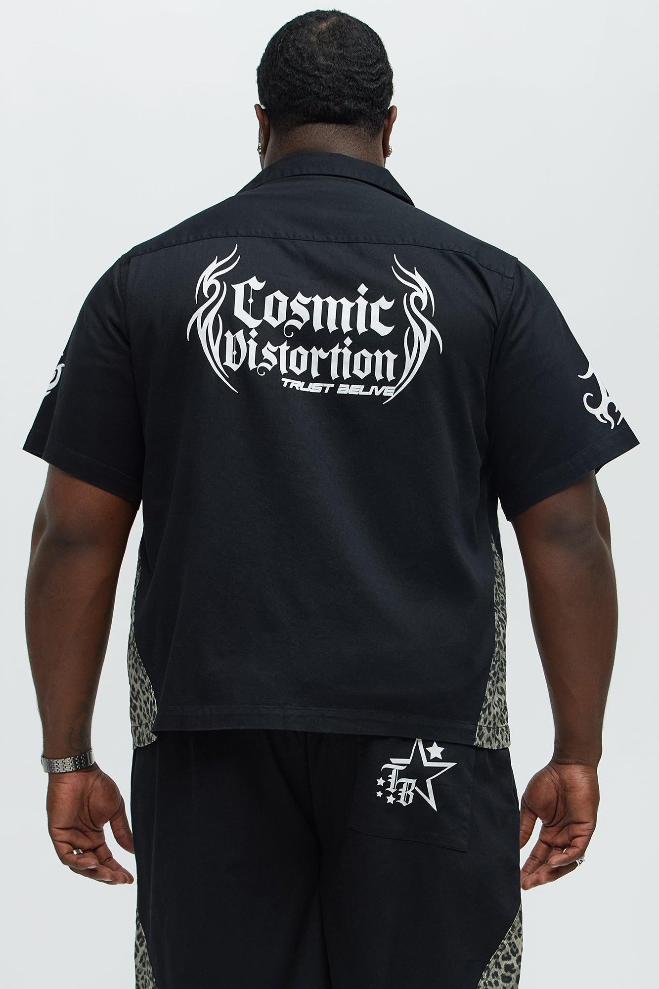 Cosmic Distortion Animal Print Short Sleeve Button Up Shirt - Black/combo Product Image