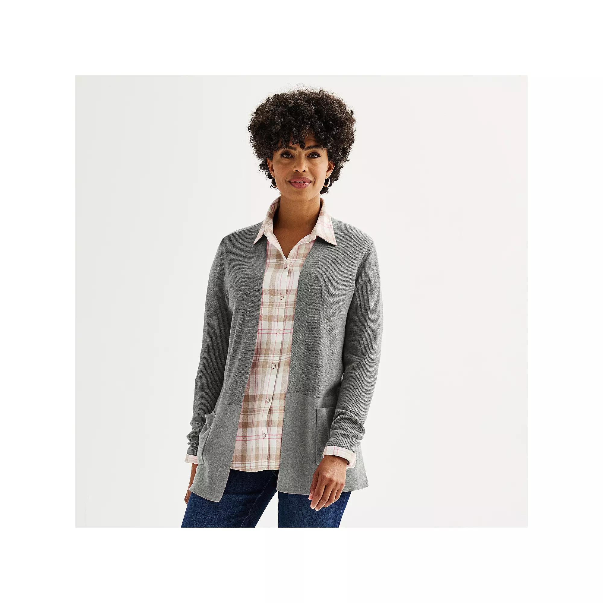 Women's Croft & Barrow® Classic Ribbed Open-Front Cardigan, Size: Small, Coal Grey Product Image
