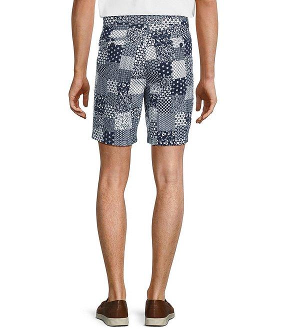 Roundtree & Yorke True Blue 8#double; Inseam Classic Flat Front Patchwork Print Pull On Shorts Product Image