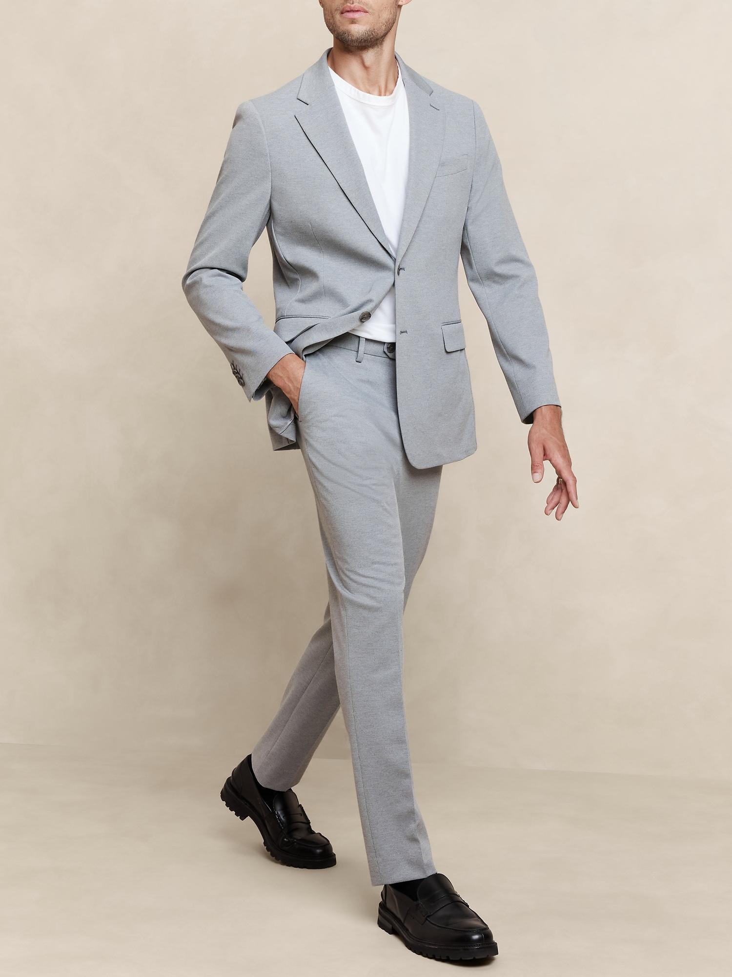 Tailored-Fit Light Gray Knit Suit Trouser Product Image