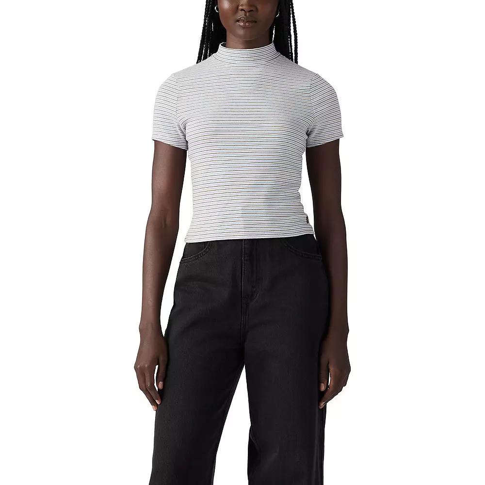 Women's Levi's® Effortless Short Sleeve Mock Neck Tee, Size: XXL, Stripe Cloud Dancer Product Image