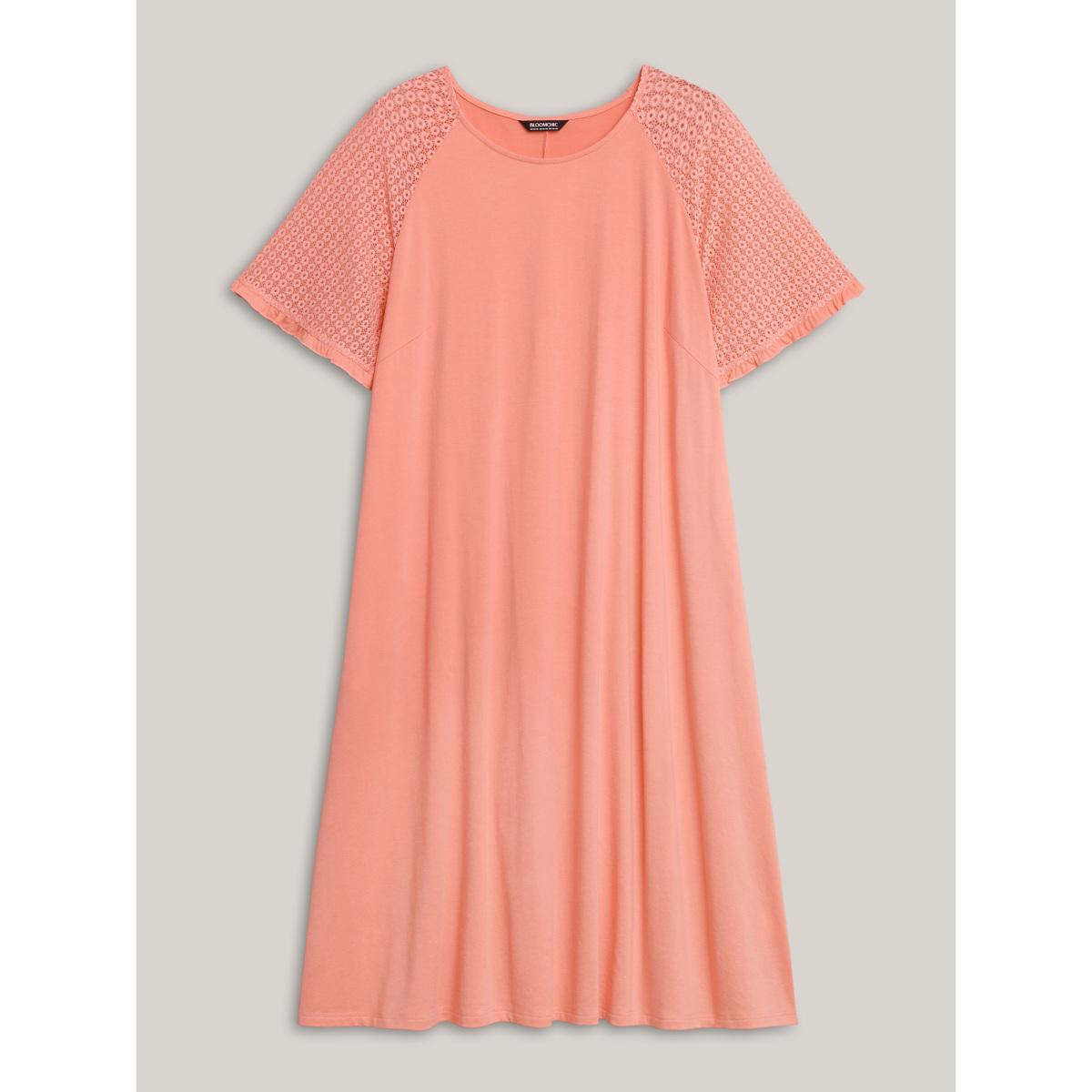 Plus Size Sheer Textured Stretchy Pockets Midi Dress Salmon Women Knit Dresses Bloomchic 14-16/1X Product Image